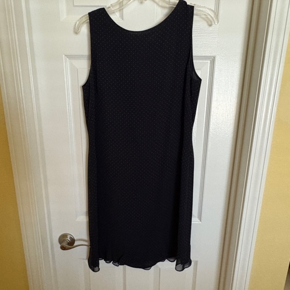 Ann Taylor Classic Navy Blue Silk Dress with White Polka Dots Size 10